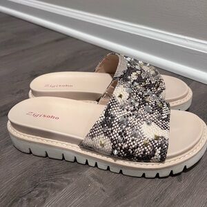 Zigi Soho Cream and Black Embellished Platform Sandals